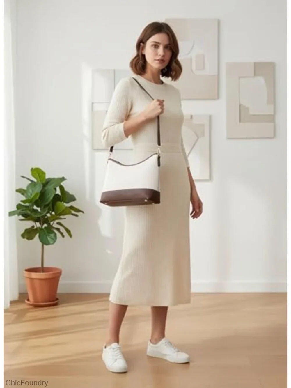 Large Tote Crossbody Bag PU Leather Shoulder Bag with Pockets for Work Travel